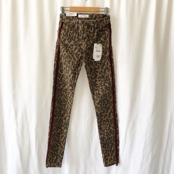 Zara leopard print velvet stripe skinny jeans 34/2 - Picture 3 of 12